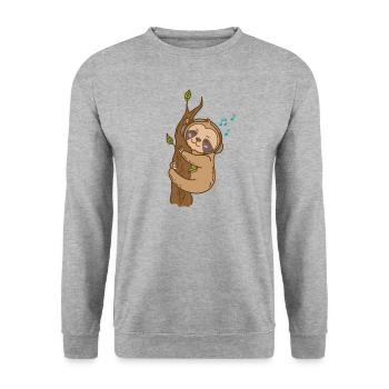 Faultier hört Musik am Baum faul - Unisex Pullover - Weißgrau meliert - Vorne - Alina (178cm) & Michal (187cm)