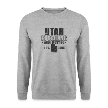 Utah is calling and I must go Est. 1896 USA - Unisex Pullover - Weißgrau meliert - Vorne - Alina (178cm) & Michal (187cm)