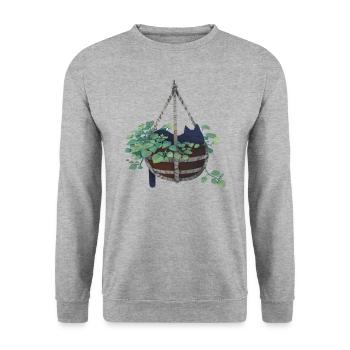schlafende Katze - Unisex Pullover - Weißgrau meliert - Vorne - Alina (178cm) & Michal (187cm)