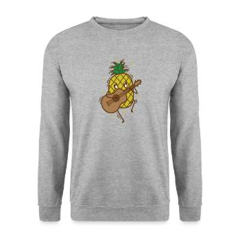 Ananas spielt Gitarre tropisch süße Frucht - Unisex Pullover - Weißgrau meliert - Vorne - Alina (178cm) & Michal (187cm)