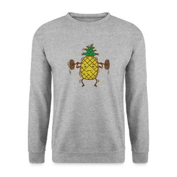 Pineapple makes fitness with weight lifting fruit - Unisex Sweatshirt - salt & pepper - Front - Alina (178cm) & Michal (187cm)