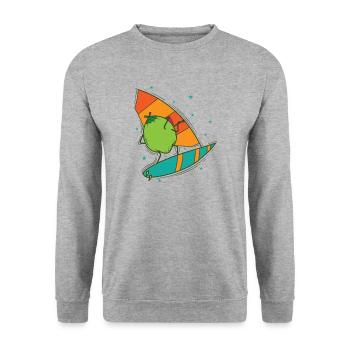 Kokosnuss beim Windsurfen exotische Frucht - Unisex Pullover - Weißgrau meliert - Vorne - Alina (178cm) & Michal (187cm)