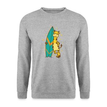 Girafe avec une planche de surf Zoo Savannah - Sweat-shirt Unisexe - gris chiné - Devant - Alina (178cm) & Michal (187cm)