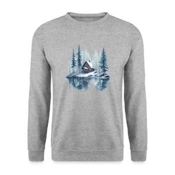 Watercolor Snowy Landscape with Lakeside Cabin - Unisex Sweatshirt - salt & pepper - Front - Alina (178cm) & Michal (187cm)