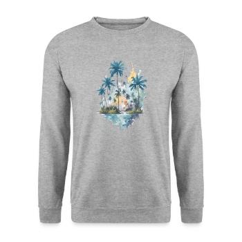 Ruhige tropische Gewässer Aquarellmalerei - Unisex Pullover - Weißgrau meliert - Vorne - Alina (178cm) & Michal (187cm)
