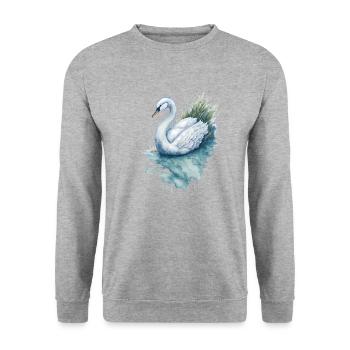 Anmutige Schwanen-Aquarellmalerei - Unisex Pullover - Weißgrau meliert - Vorne - Alina (178cm) & Michal (187cm)