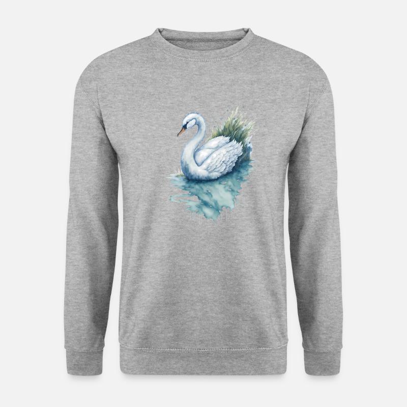 Anmutige Schwanen-Aquarellmalerei - Unisex Pullover - Weißgrau meliert