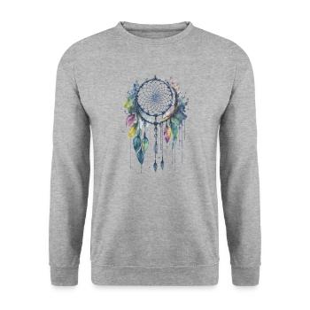 Skurrile Träume: Ein zarter Aquarell-Traumfang - Unisex Pullover - Weißgrau meliert - Vorne - Alina (178cm) & Michal (187cm)