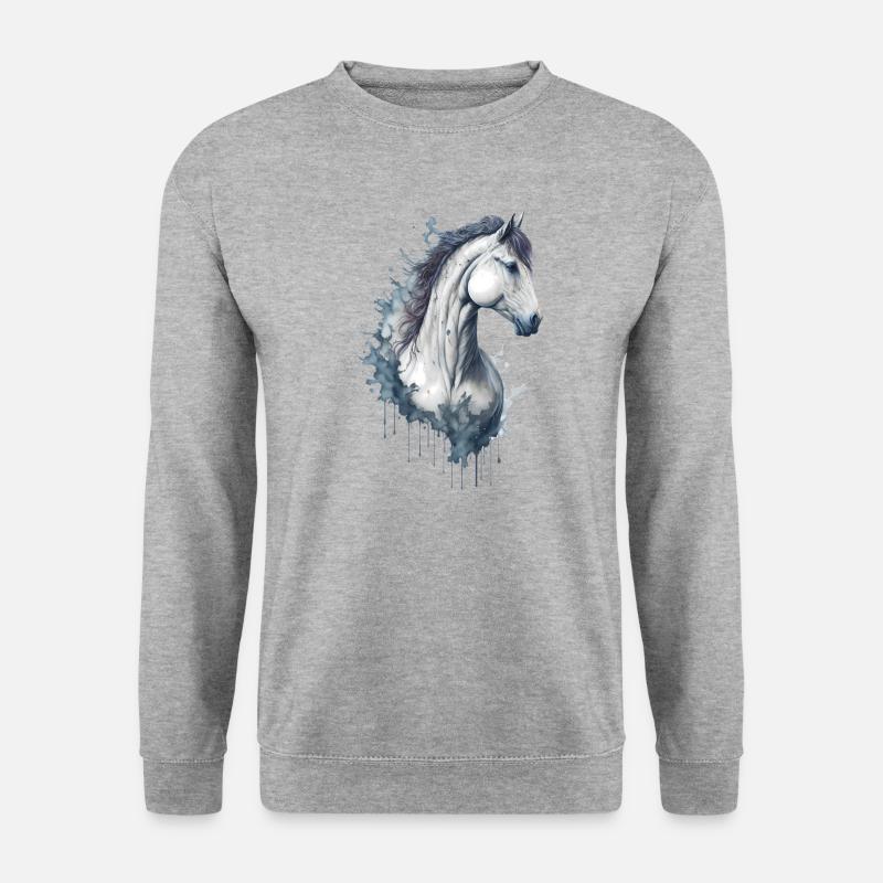 Anmutiges elegantes Aquarellpferd - Unisex Pullover - Weißgrau meliert