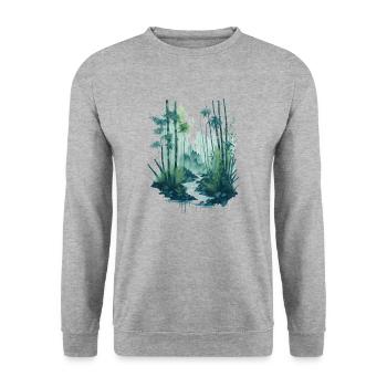 Aquarell Bambusmalerei - Unisex Pullover - Weißgrau meliert - Vorne - Alina (178cm) & Michal (187cm)