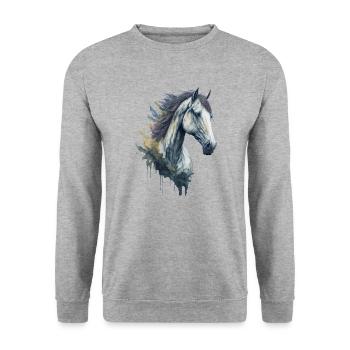 Anmutiges elegantes Aquarell Pferd - Unisex Pullover - Weißgrau meliert - Vorne - Alina (178cm) & Michal (187cm)