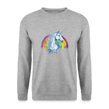 Magisches Aquarell Regenbogen Einhorn - Unisex Pullover - Weißgrau meliert - Vorne - Alina (178cm) & Michal (187cm)
