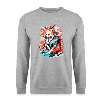 Waves of Fantasy: Elegant Japanese Kitsune Fox - Unisex Sweatshirt - salt & pepper - Front - Alina (178cm) & Michal (187cm)