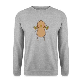 Kiwi trains legs, bird and fruit - Unisex Sweatshirt - salt & pepper - Front - Alina (178cm) & Michal (187cm)