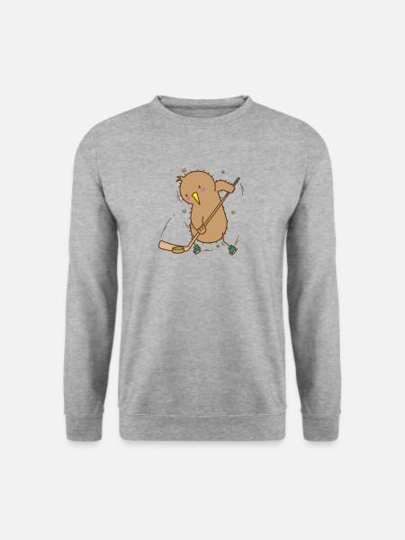 Kiwi spielt Hockey Kiwivogel und Frucht - Unisex Pullover - Weißgrau meliert