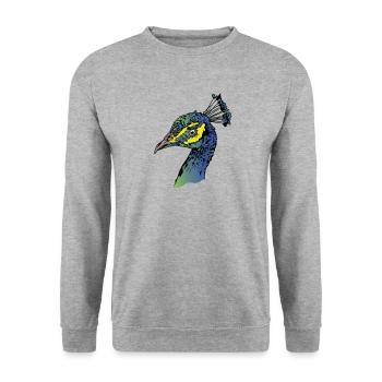 Pfau Vogel Farben Tier Tierpark - Unisex Pullover - Weißgrau meliert - Vorne - Alina (178cm) & Michal (187cm)