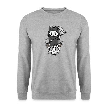 Cat with Scythe Creepy Gothic Style - Unisex Sweatshirt - salt & pepper - Front - Alina (178cm) & Michal (187cm)