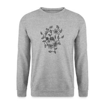 Knochenschädel Gothic mit Pflanzen Grusel - Unisex Pullover - Weißgrau meliert - Vorne - Alina (178cm) & Michal (187cm)