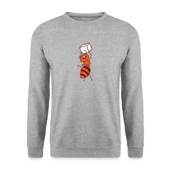 Ameise trägt Zuckerwürfel fleißige Insekten - Unisex Pullover - Weißgrau meliert - Vorne - Alina (178cm) & Michal (187cm)