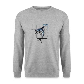 Marlin Majesty: Anmutiger Marlin - Unisex Pullover - Weißgrau meliert - Vorne - Alina (178cm) & Michal (187cm)