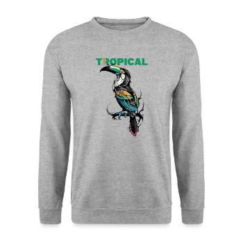 Tropischer Charme: Tukanparadies - Unisex Pullover - Weißgrau meliert - Vorne - Alina (178cm) & Michal (187cm)