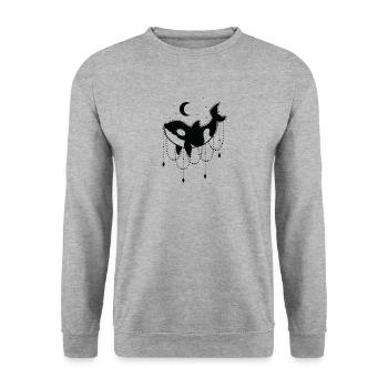 Orca with chains in front of moon - Unisex Sweatshirt - salt & pepper - Front - Alina (178cm) & Michal (187cm)