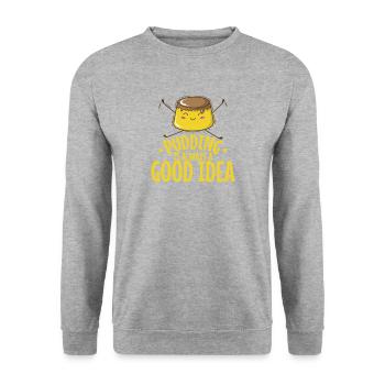 Eat Sleep Pudding Repeat Dessert Süßspeise - Unisex Pullover - Weißgrau meliert - Vorne - Alina (178cm) & Michal (187cm)