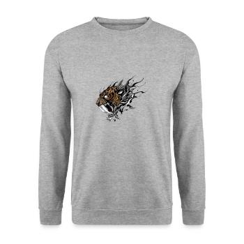 Heftiges Säbelzahntiger-Tattoo-Design - Unisex Pullover - Weißgrau meliert - Vorne - Alina (178cm) & Michal (187cm)