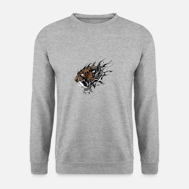 Heftiges Säbelzahntiger-Tattoo-Design - Unisex Pullover - Weißgrau meliert