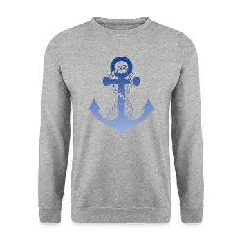 Blauer Anker, maritim, nautisch, Segler, Kapitän - Unisex Pullover - Weißgrau meliert - Vorne - Alina (178cm) & Michal (187cm)