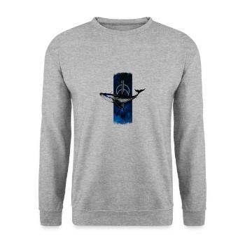 Azurblauer Leviathan: Der erleuchtete Blick des Blauwals - Unisex Pullover - Weißgrau meliert - Vorne - Alina (178cm) & Michal (187cm)