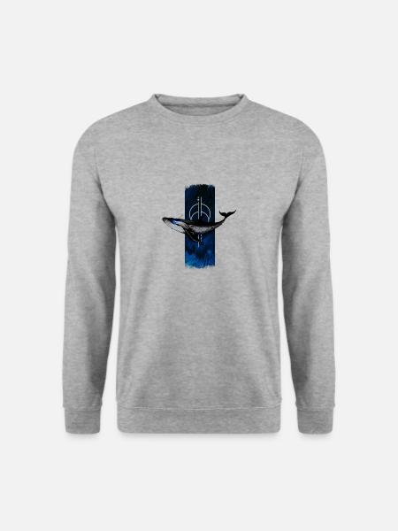 Azurblauer Leviathan: Der erleuchtete Blick des Blauwals - Unisex Pullover - Weißgrau meliert