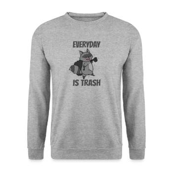 Tous les jours, c’est Trash Raccoon Omnivore - Sweat-shirt Unisexe - gris chiné - Devant - Alina (178cm) & Michal (187cm)