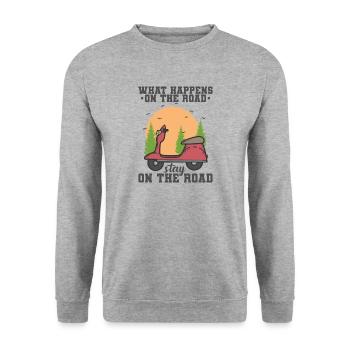 What happens on the Road stay on the Road - Unisex Sweatshirt - salt & pepper - Front - Alina (178cm) & Michal (187cm)