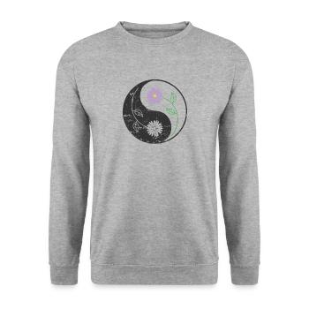 Blume Balance Yin and Yang Symbol Zeichen - Unisex Pullover - Weißgrau meliert - Vorne - Alina (178cm) & Michal (187cm)