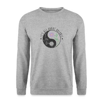 It's all about Balance Yin and Yang Symbol Blume - Unisex Pullover - Weißgrau meliert - Vorne - Alina (178cm) & Michal (187cm)