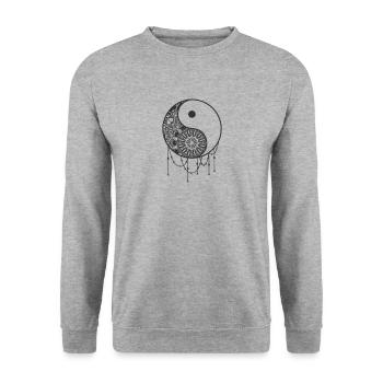 Kette Yin and Yang Symbol Balance Zeichen - Unisex Pullover - Weißgrau meliert - Vorne - Alina (178cm) & Michal (187cm)