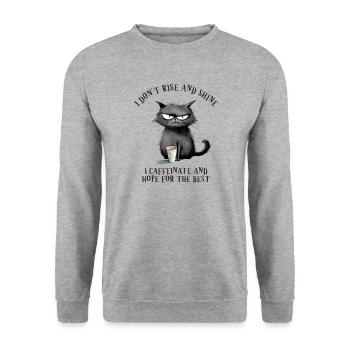 I dont Rise and Shine I Caffeinate and hope... Cat - Unisex Pullover - Weißgrau meliert - Vorne - Alina (178cm) & Michal (187cm)
