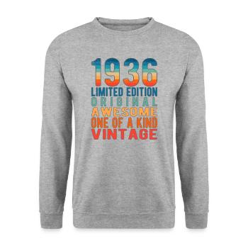 Edition limitée depuis 1936 Anniversaire Millésime 1936 - Sweat-shirt Unisexe - gris chiné - Devant - Alina (178cm) & Michal (187cm)