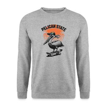 Pelican State Florida USA Skater Pelikan - Unisex Pullover - Weißgrau meliert - Vorne - Alina (178cm) & Michal (187cm)