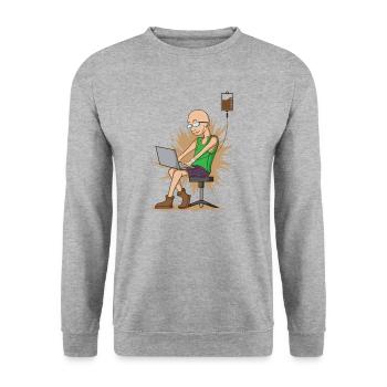 Coffee drinking nerd while chopping hangs on coffee - Unisex Sweatshirt - salt & pepper - Front - Alina (178cm) & Michal (187cm)