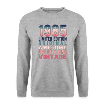 Edition limitée depuis 1985 Anniversaire Millésime 1985 - Sweat-shirt Unisexe - gris chiné - Devant - Alina (178cm) & Michal (187cm)