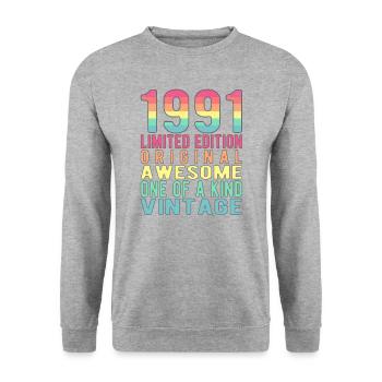 Edition limitée depuis 1991 Anniversaire Millésime 1991 - Sweat-shirt Unisexe - gris chiné - Devant - Alina (178cm) & Michal (187cm)