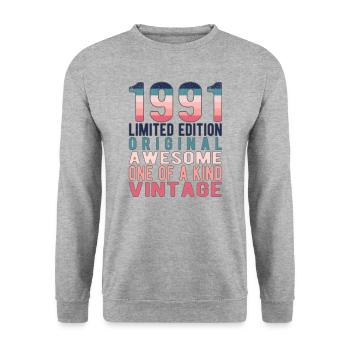 Edition limitée depuis 1991 Anniversaire Millésime 1991 - Sweat-shirt Unisexe - gris chiné - Devant - Alina (178cm) & Michal (187cm)