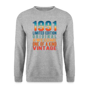 Edition limitée depuis 1991 Anniversaire Millésime 1991 - Sweat-shirt Unisexe - gris chiné - Devant - Alina (178cm) & Michal (187cm)