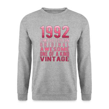 Edition limitée depuis 1992 Anniversaire Millésime 1992 - Sweat-shirt Unisexe - gris chiné - Devant - Alina (178cm) & Michal (187cm)