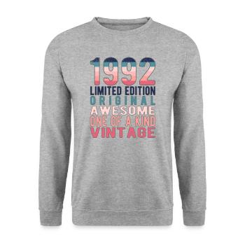 Edition Limitée Depuis 1992 Anniversaire Millésime 1992 - Sweat-shirt Unisexe - gris chiné - Devant - Alina (178cm) & Michal (187cm)