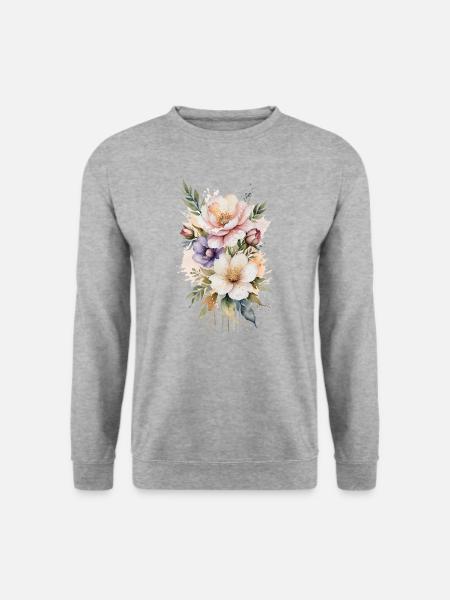 Murmures à l’aquarelle : Fleurs délicates - Sweat-shirt Unisexe - gris chiné