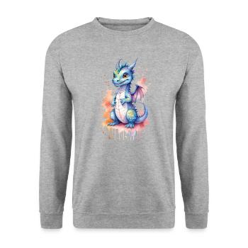 Kawaii Aquarell Drache - Niedliche Fantasy Kunst - Unisex Pullover - Weißgrau meliert - Vorne - Alina (178cm) & Michal (187cm)