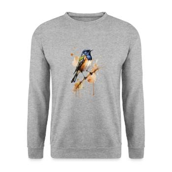 Entzückender Aquarell Vogel - süße Tierkunst - Unisex Pullover - Weißgrau meliert - Vorne - Alina (178cm) & Michal (187cm)